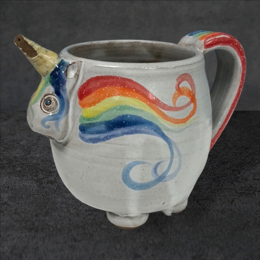 Mudworks USA Handmade Rainbow Unicorn pride Mug signed bottom‎